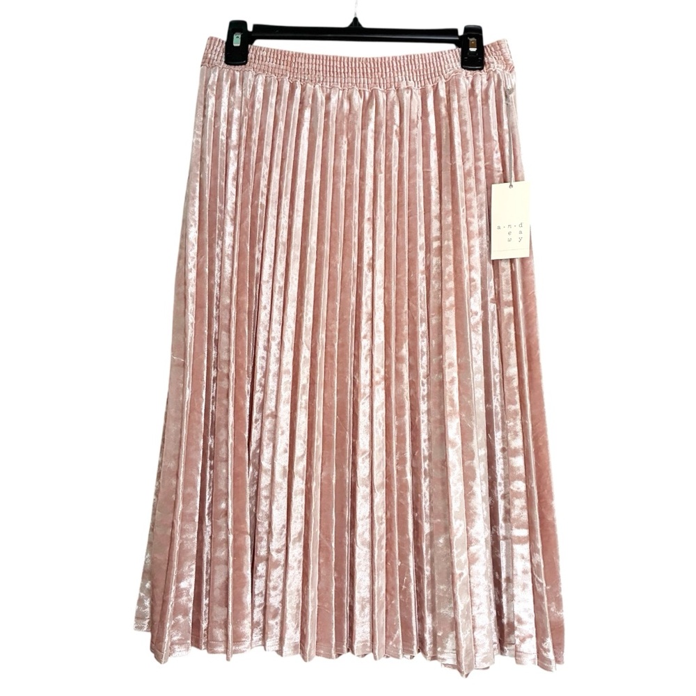 A New Day Pink Pleated Midi Skirt Crushed Velvet Elastic Waistband